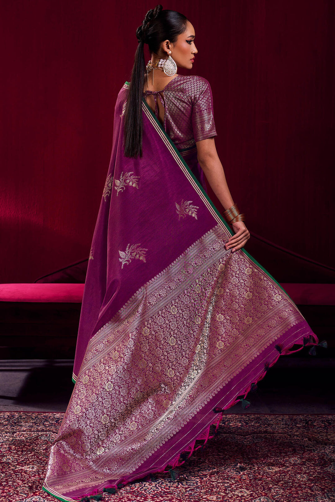 Rich Purple Banarasi satin silk saree