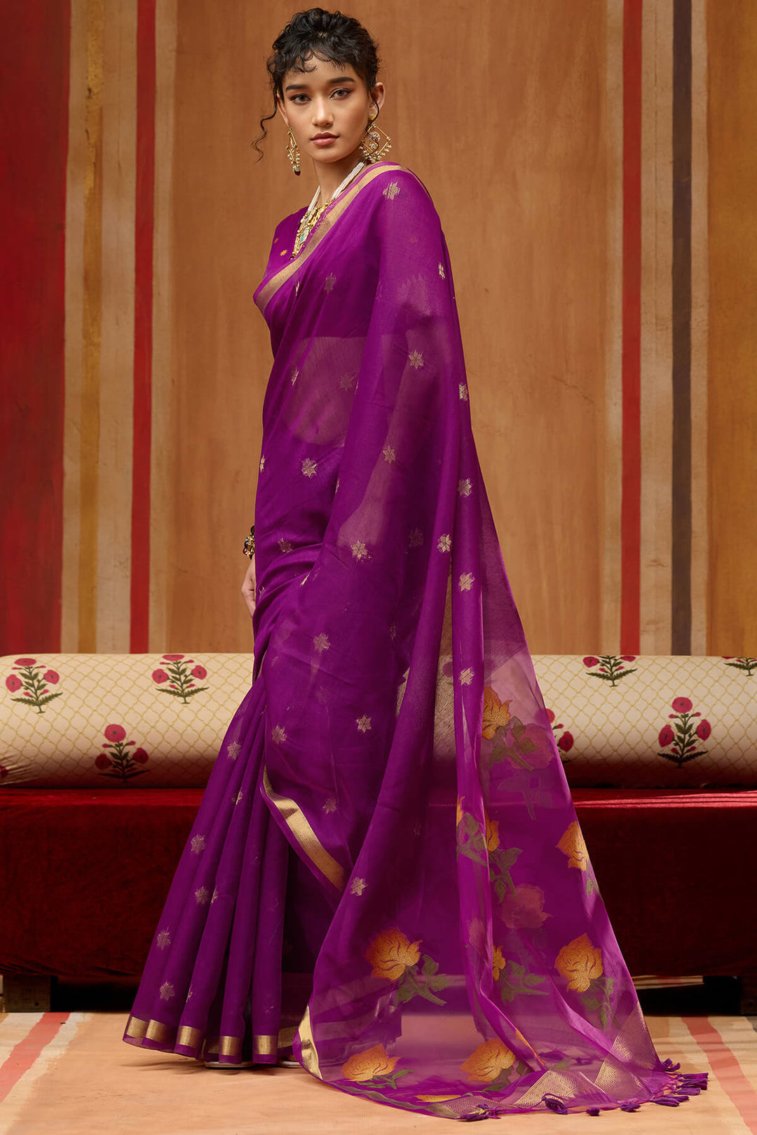 Rich Purple Handloom Munga Cotton Saree