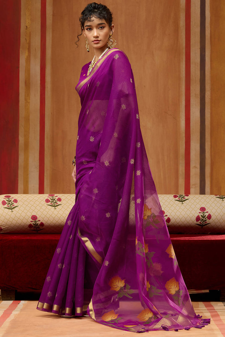 Rich Purple Handloom Munga Cotton Saree