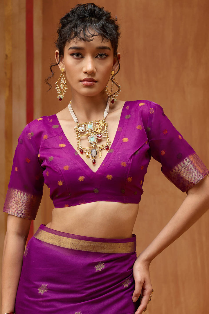 Rich Purple Handloom Munga Cotton Saree