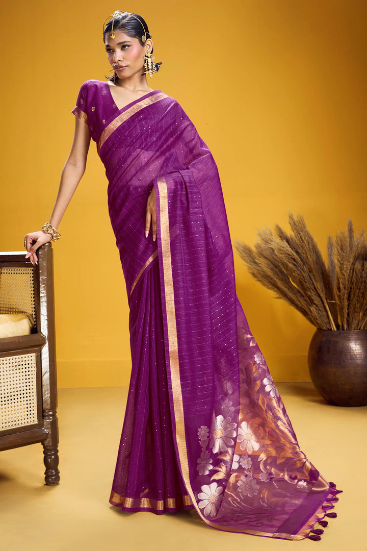 Rich Purple Munga Cotton Silk Saree