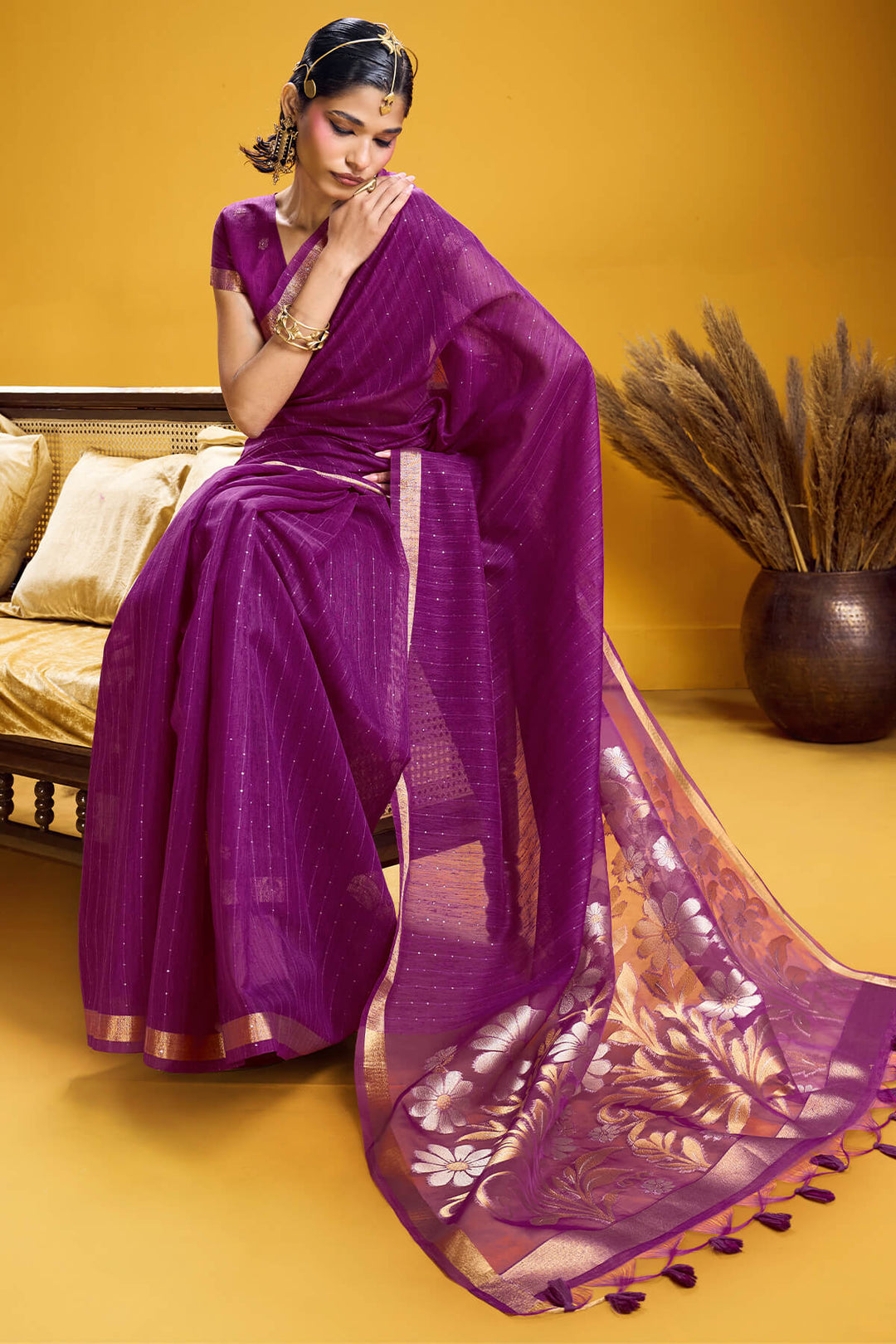 Rich Purple Munga Cotton Silk Saree