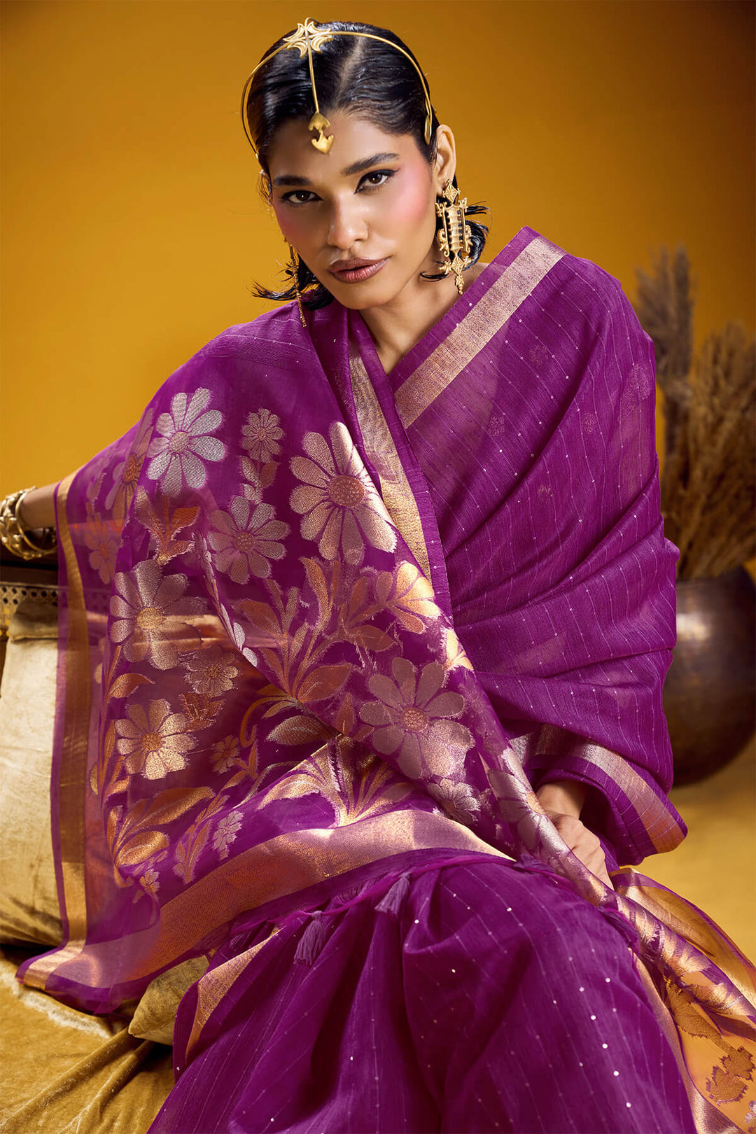 Rich Purple Munga Cotton Silk Saree
