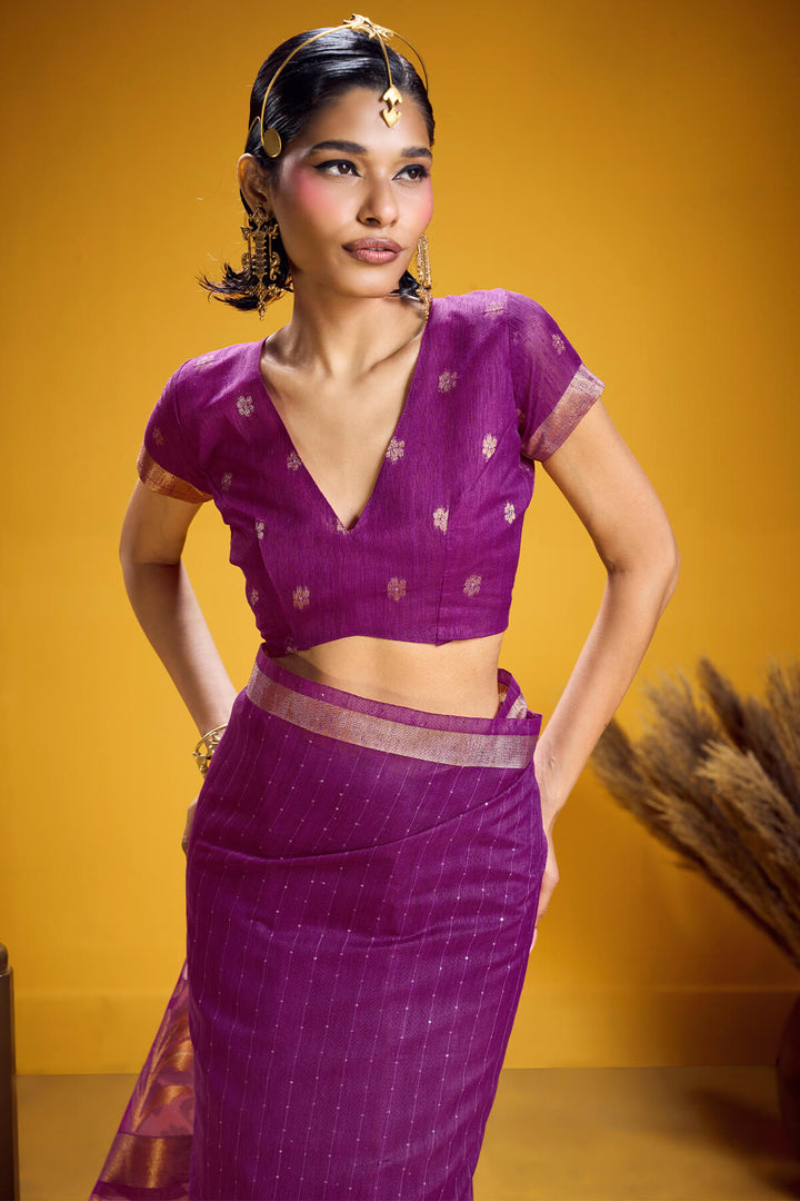 Rich Purple Munga Cotton Silk Saree