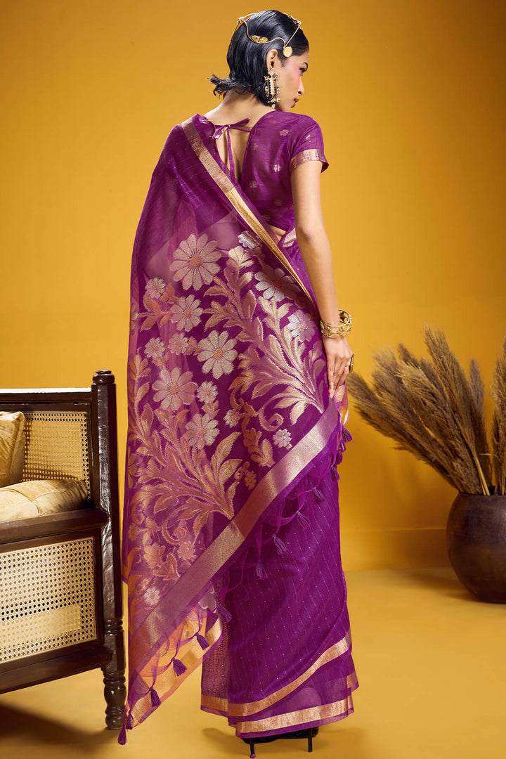 Rich Purple Munga Cotton Silk Saree