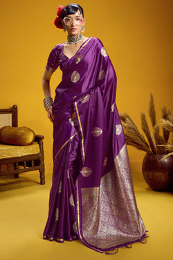 Rich Purple Zari Woven Banarasi Satin silk saree