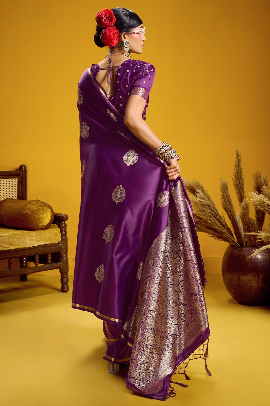Rich Purple Zari Woven Banarasi Satin silk saree