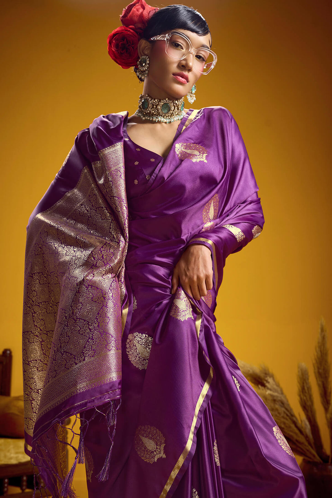 Rich Purple Zari Woven Banarasi Satin silk saree