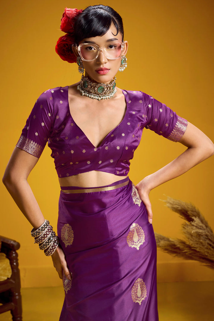 Rich Purple Zari Woven Banarasi Satin silk saree