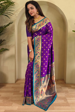 Rich Purple Zari Woven Paithani Silk Saree