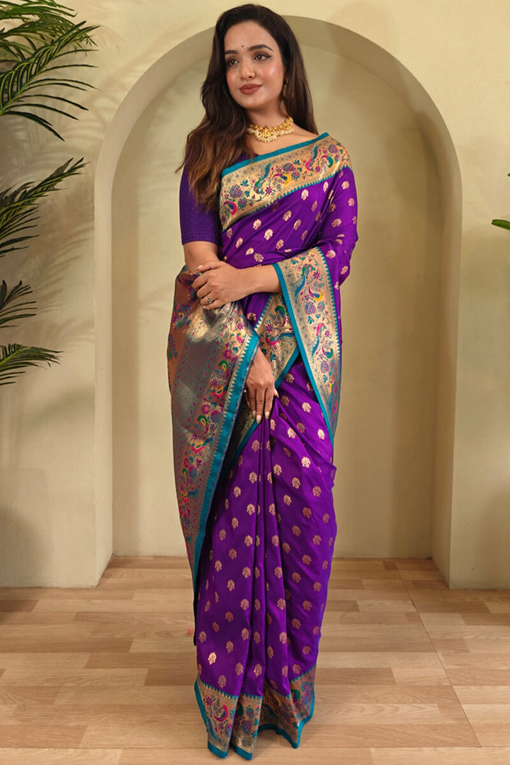 Rich Purple Zari Woven Paithani Silk Saree