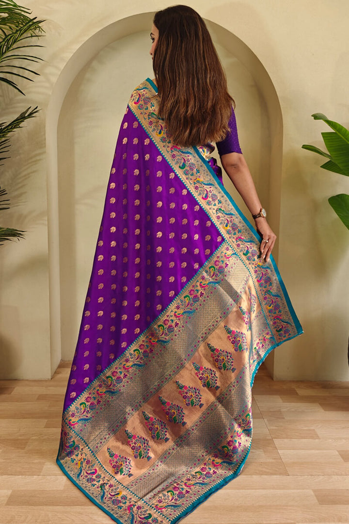 Rich Purple Zari Woven Paithani Silk Saree