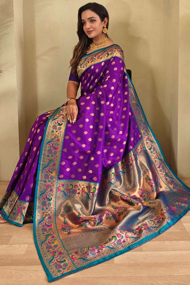 Rich Purple Zari Woven Paithani Silk Saree