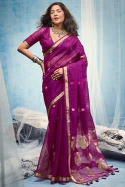 Rich Purple Zari Woven Pure Munga Cotton saree