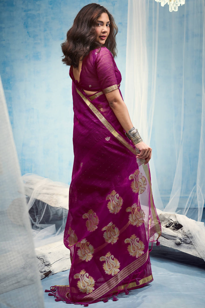 Rich Purple Zari Woven Pure Munga Cotton saree