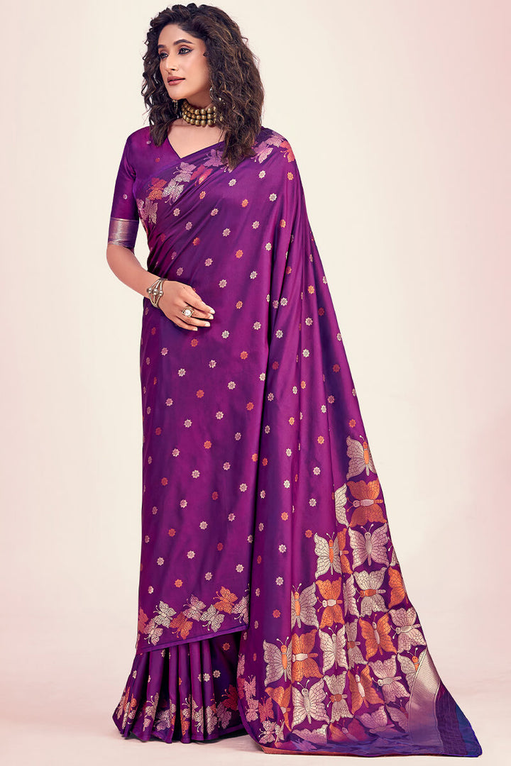 Rich Purple Zari Woven Soft Banarasi Silk Saree