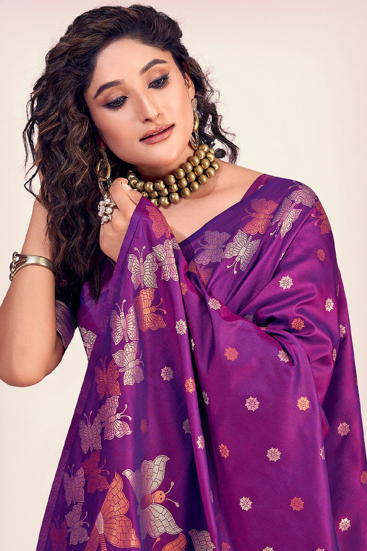 Rich Purple Zari Woven Soft Banarasi Silk Saree