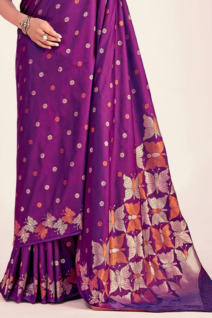 Rich Purple Zari Woven Soft Banarasi Silk Saree