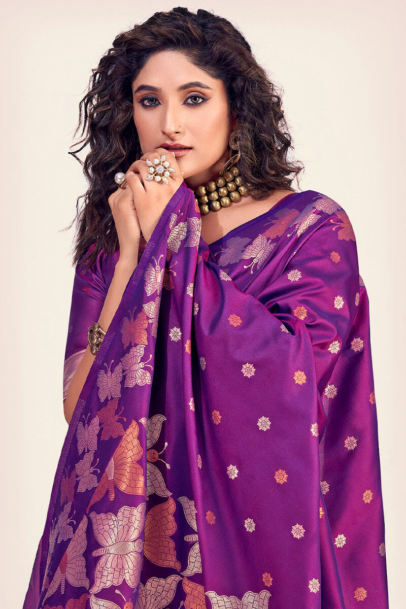 Rich Purple Zari Woven Soft Banarasi Silk Saree