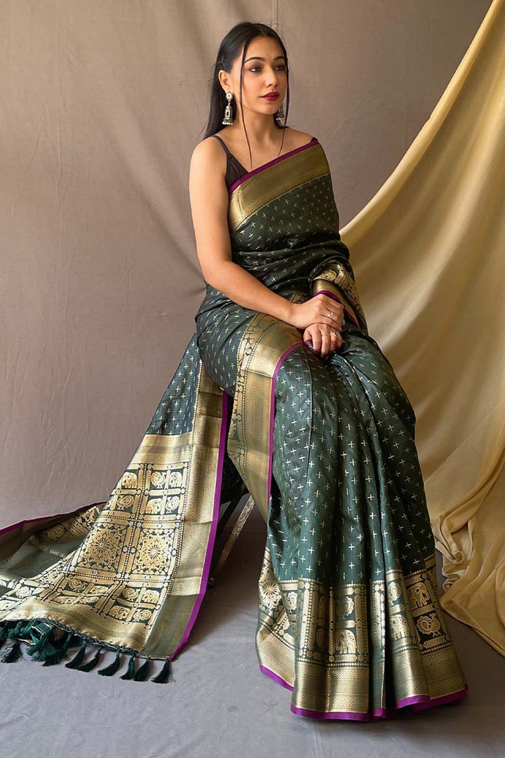 Rifle Green Banarasi Silk Saree