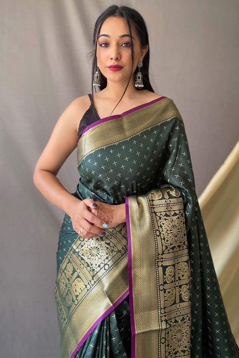 Rifle Green Banarasi Silk Saree