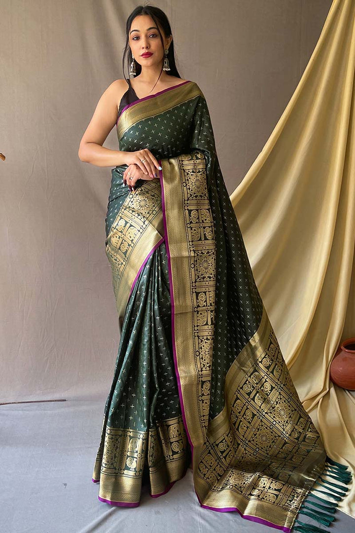 Rifle Green Banarasi Silk Saree