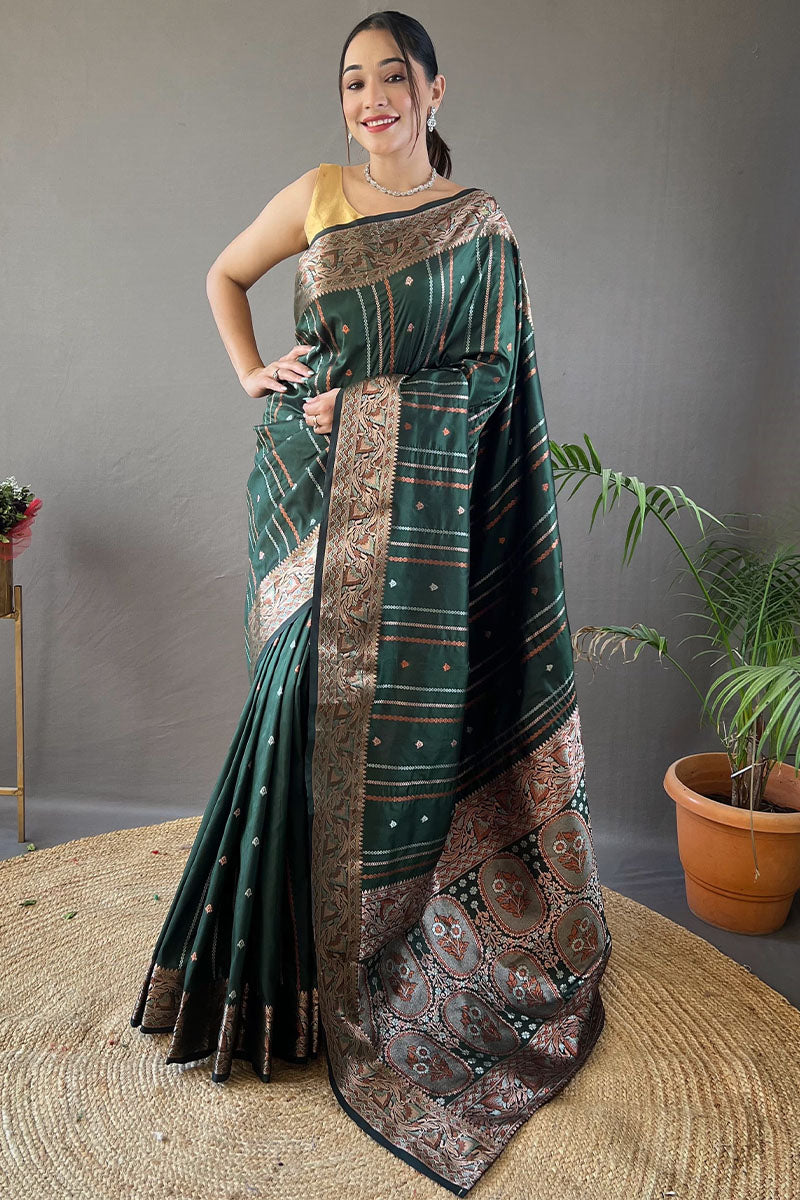 Rifle Green Soft Banarasi Silk Saree