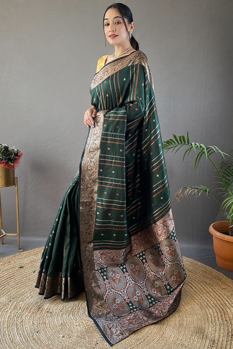 Rifle Green Soft Banarasi Silk Saree