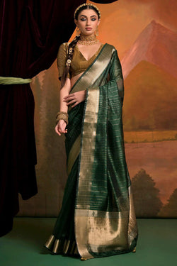 Rifle Green Zari Woven Banarasi Silk Saree