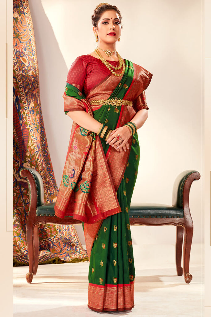 Rifle Green Zari Woven Paithani Silk Saree