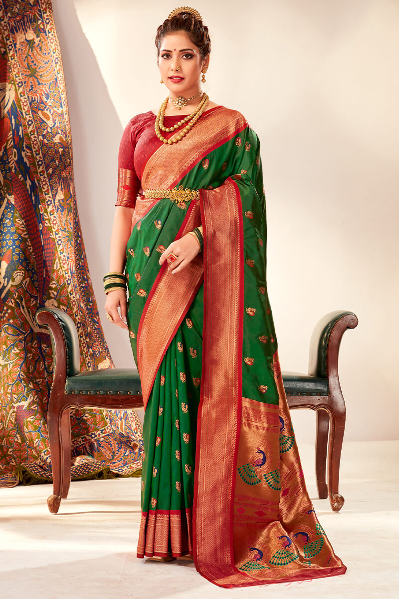 Rifle Green Zari Woven Paithani Silk Saree