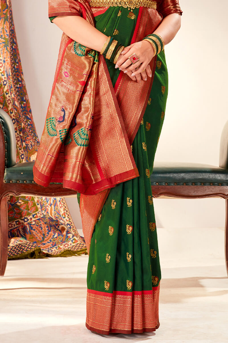 Rifle Green Zari Woven Paithani Silk Saree