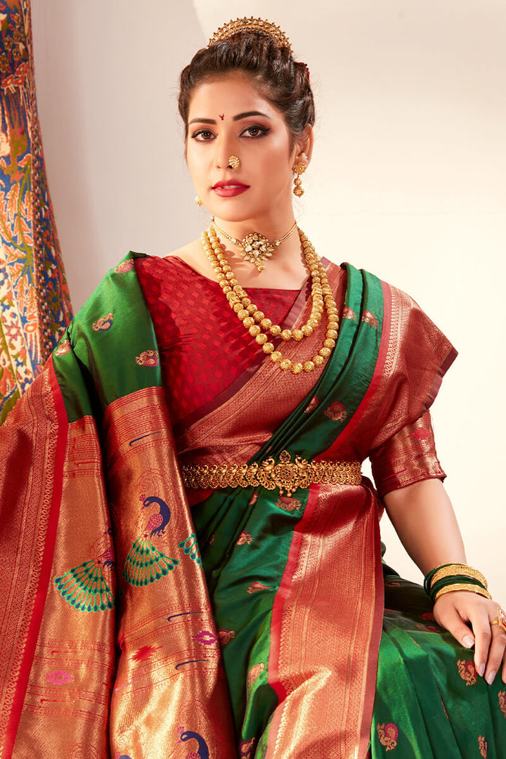 Rifle Green Zari Woven Paithani Silk Saree