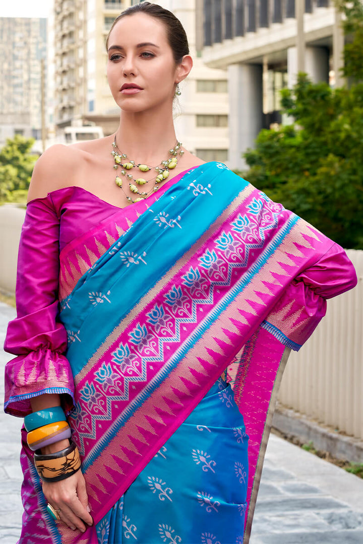Riviera Blue Soft Banarasi Silk Saree