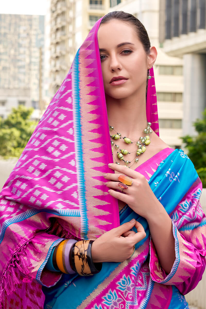 Riviera Blue Soft Banarasi Silk Saree