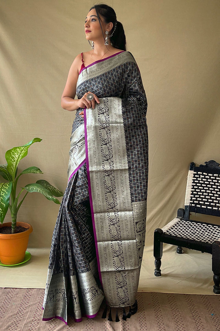 Rock Black Banarasi Silk Saree