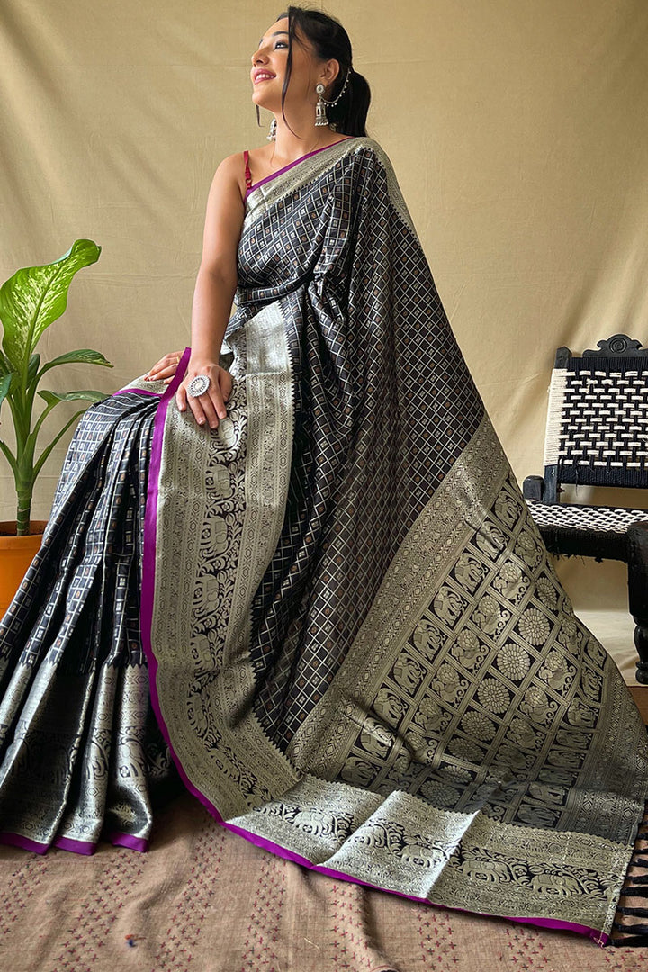 Rock Black Banarasi Silk Saree