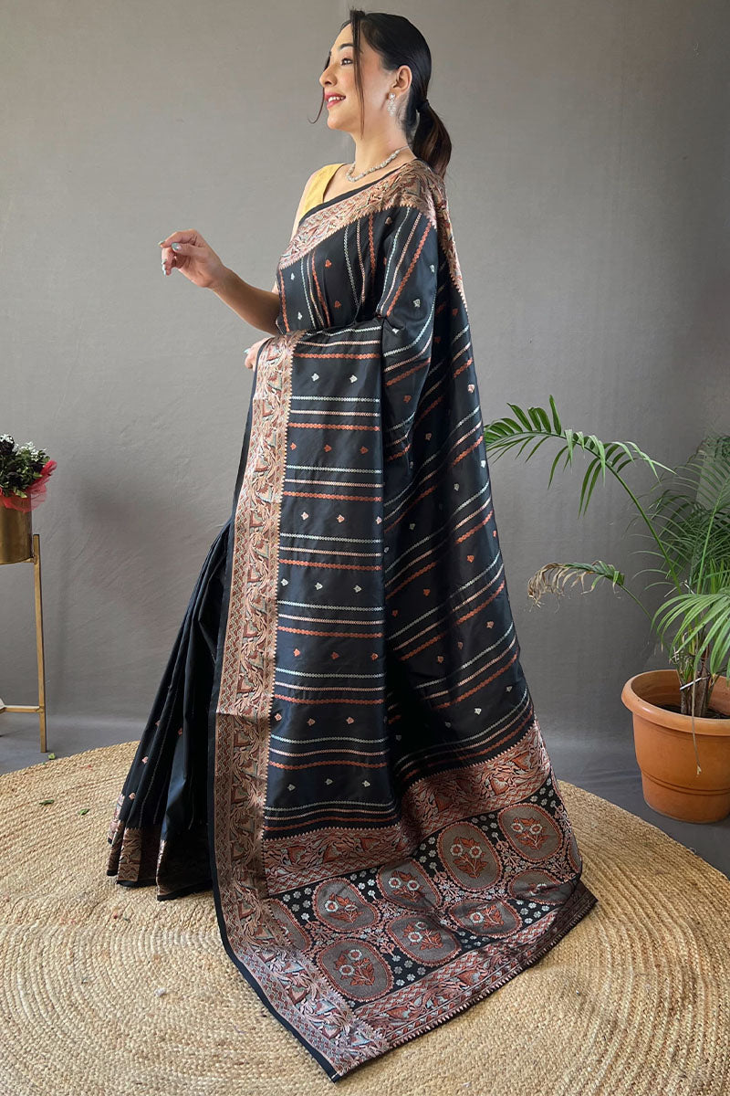 Rock Black Soft Banarasi Silk Saree