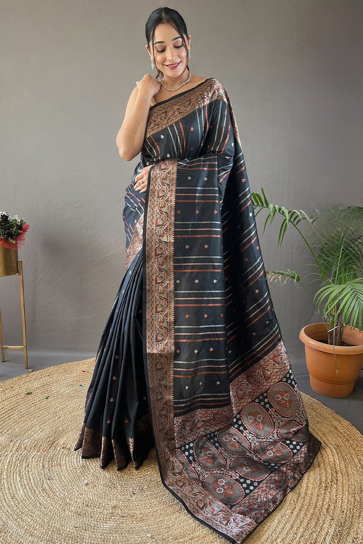 Rock Black Soft Banarasi Silk Saree