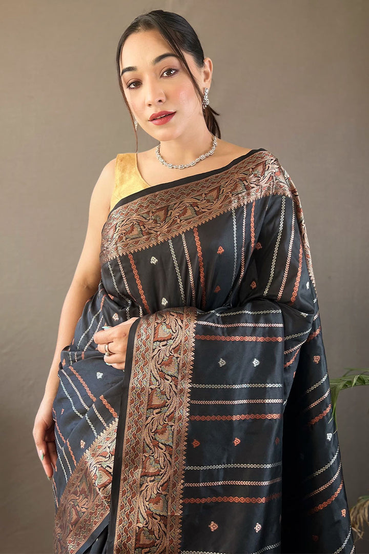 Rock Black Soft Banarasi Silk Saree