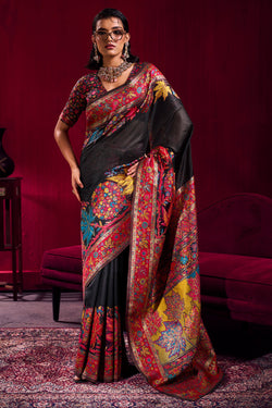 Rodeo Black Kashmiri Modal Pashmina Silk Saree