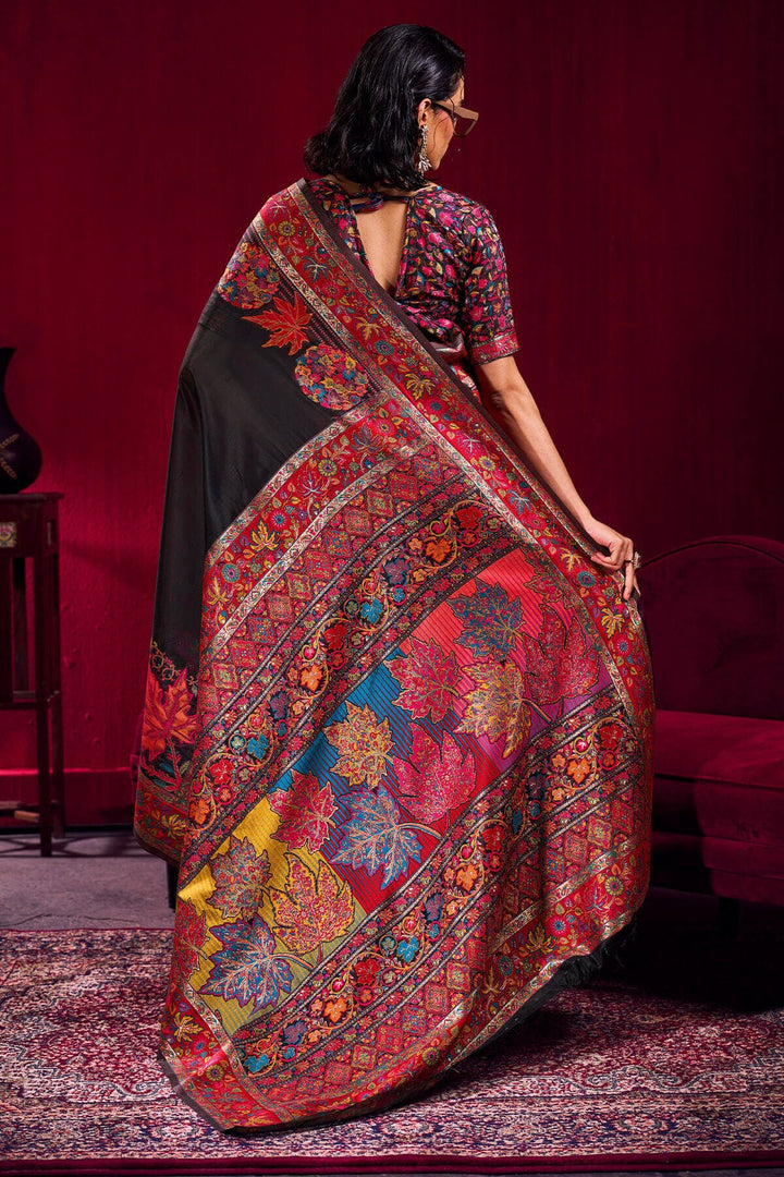 Rodeo Black Kashmiri Modal Pashmina Silk Saree