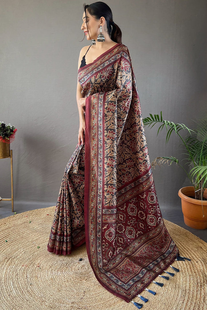 Rose Black Printed Soft Silk Saree