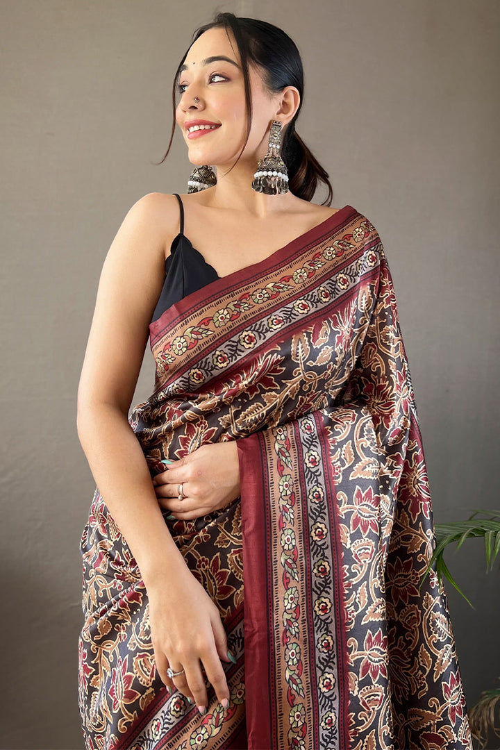 Rose Black Printed Soft Silk Saree