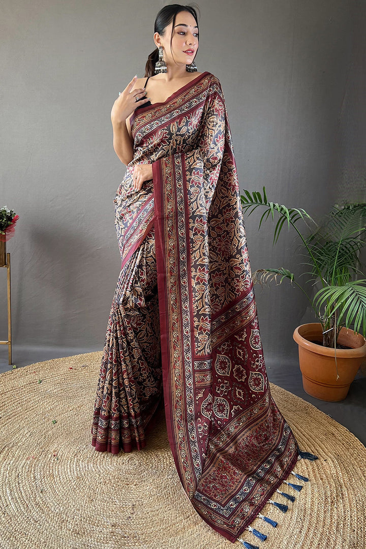 Rose Black Printed Soft Silk Saree