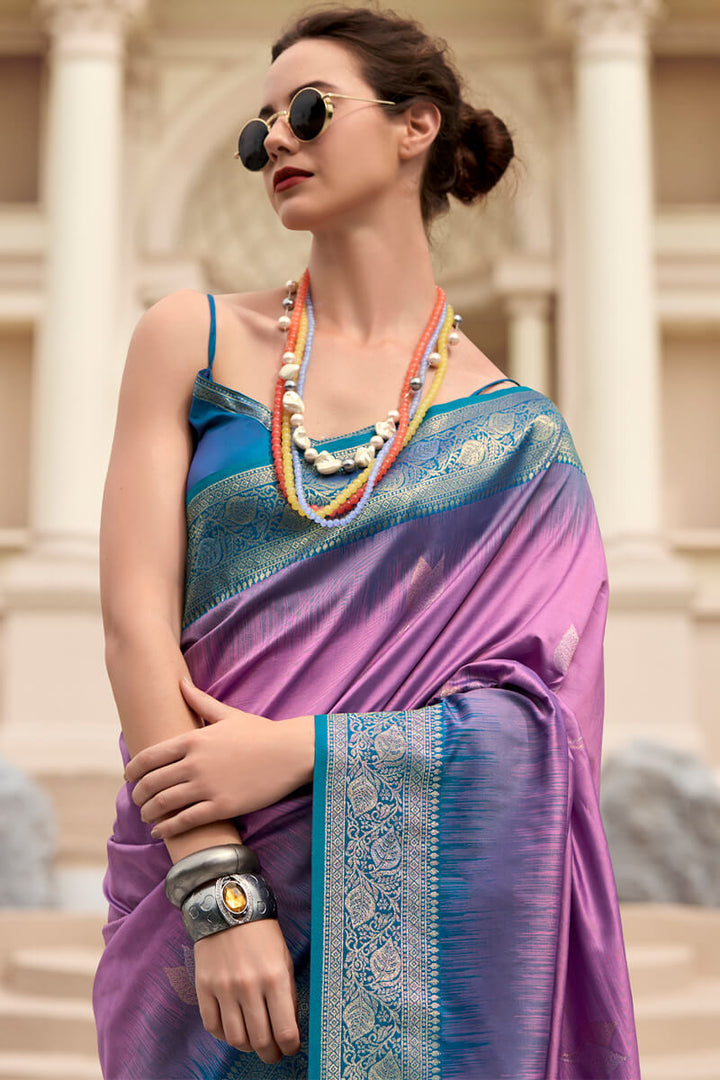 Rose Lavender Zari Woven Banarasi Silk Saree