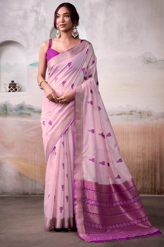 Rose Lavender Zari Woven Cotton Silk Saree
