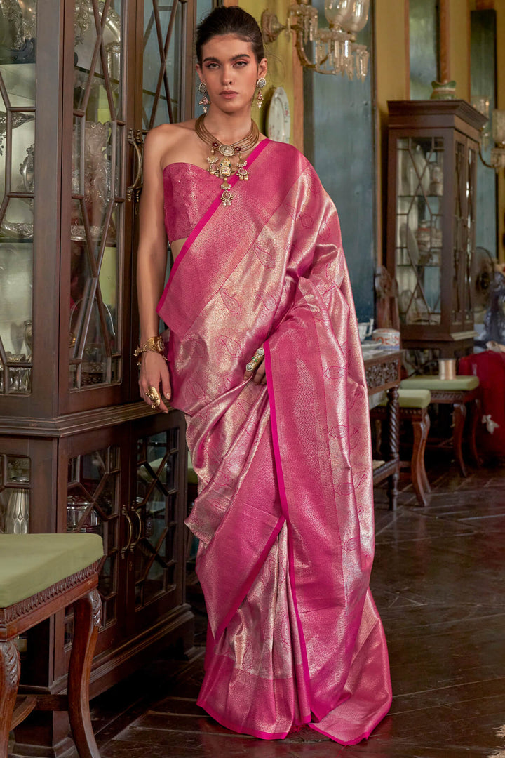 Rose Pink Kanjivaram Silk Saree