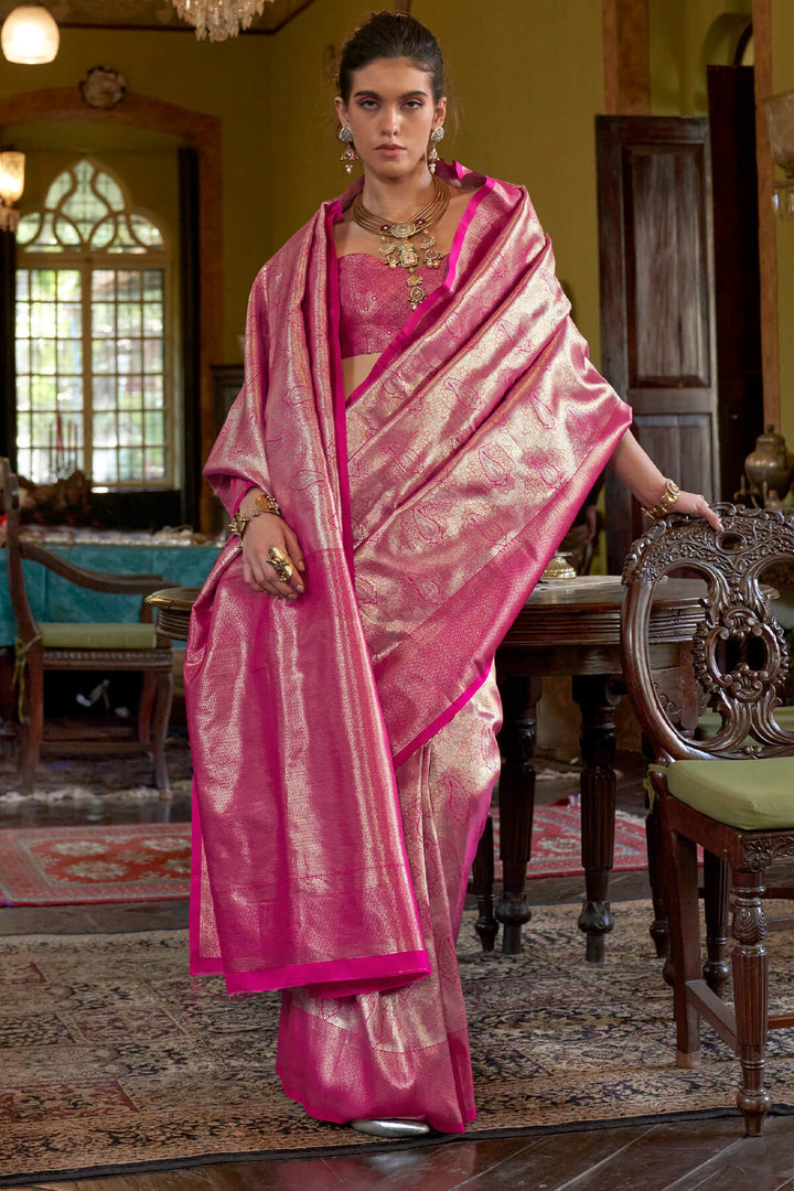 Rose Pink Kanjivaram Silk Saree