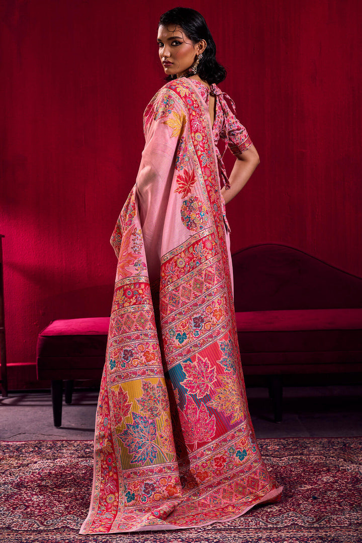 Rose Pink Kashmiri Modal Pashmina Silk Saree